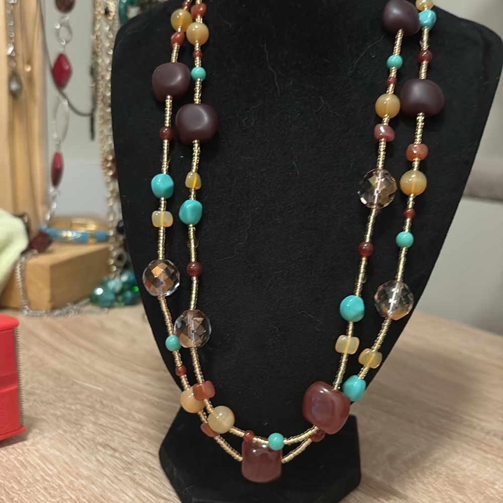 Semi precious and glass with crystal and seed bead necklace